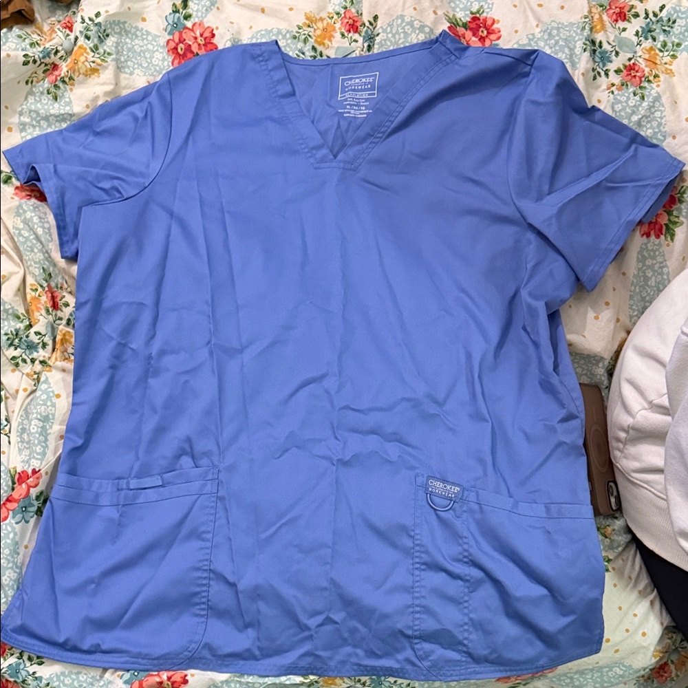 Cherokee Women's Sky Blue V-Neck Scrub Top and pants